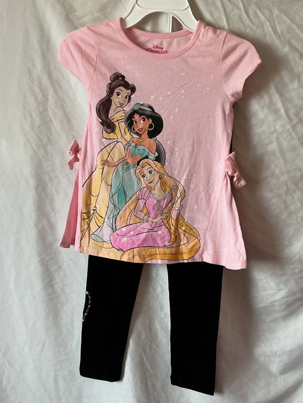 NEW Disney Princess 2-Piece Outfit Set Pink Tunic Top & Black Leggings Girls